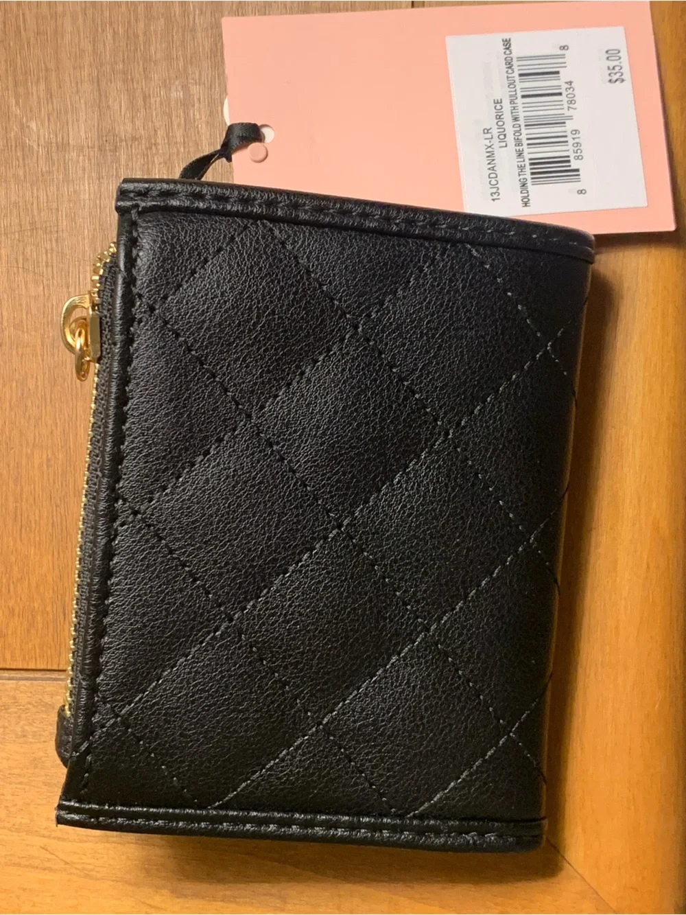 Juicy Couture Black Quilted Wallet with Gold Studs, Gold Heart Zipper Charm